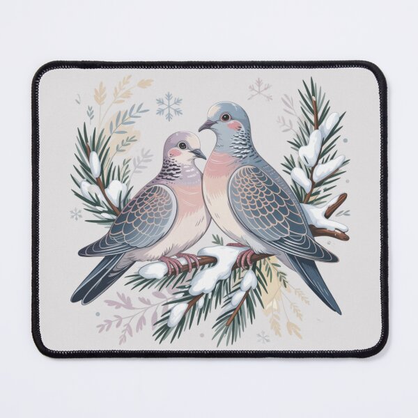 Item preview, Two turtle doves sitting together on a snowy branch designed and sold by 123ks.