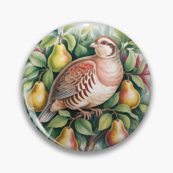 Item preview, A cute partridge sitting proudly in a leafy pear tree with ripe pears designed and sold by 123ks.