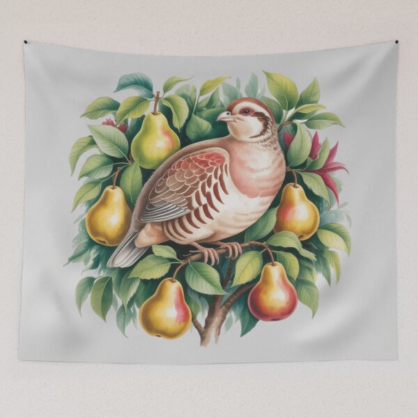 Item preview, A cute partridge sitting proudly in a leafy pear tree with ripe pears designed and sold by 123ks.