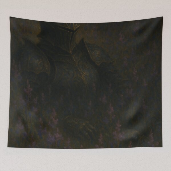 Item preview, Gothic Knight in Lavender Field – Dark Fantasy Oil Painting designed and sold by Visualynx.