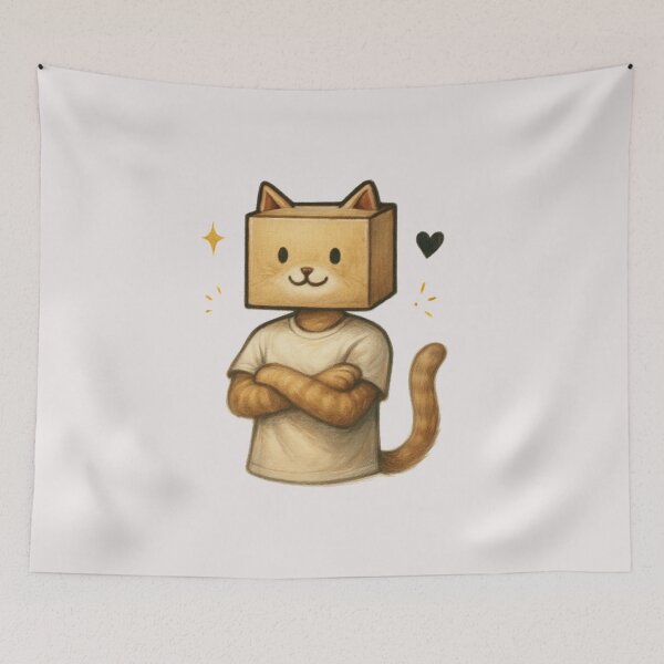 Item preview, Cute Box Head Cat T-Shirt – Funny Kawaii Cartoon Kitty Meme Tee designed and sold by KDesignCrafts.