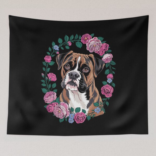 Item preview, Brindle Boxer Puppy Floral Wreath Boxer Dog Lover  designed and sold by MythWoot.