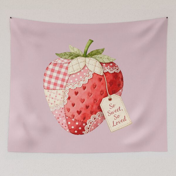 Item preview, So Sweet So Loved Strawberry – Cute Patchwork Valentine’s Day Design | Kawaii Romantic Gift Art designed and sold by VelvetSkyStudio.
