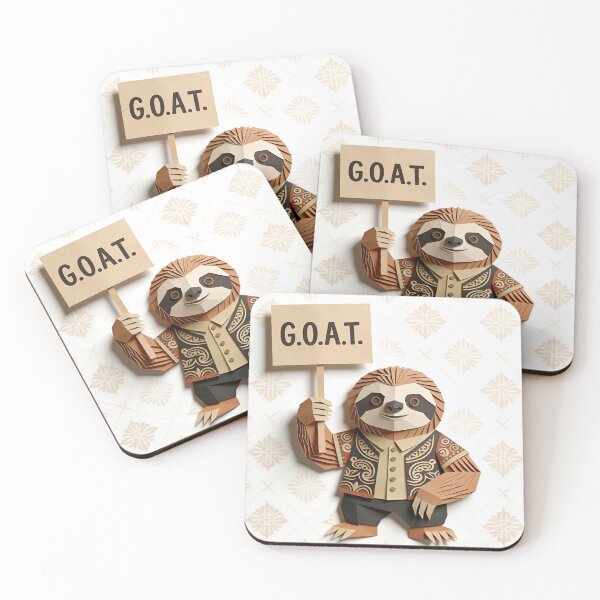 Item preview, Whimsical Papercraft Sloth Holding G.O.A.T. Sign - 3D Layered Collage Art designed and sold by Cherrydora.