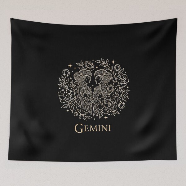 Item preview, Elegant Floral Gemini Zodiac Gold Line Art designed and sold by Digital Muse Store.