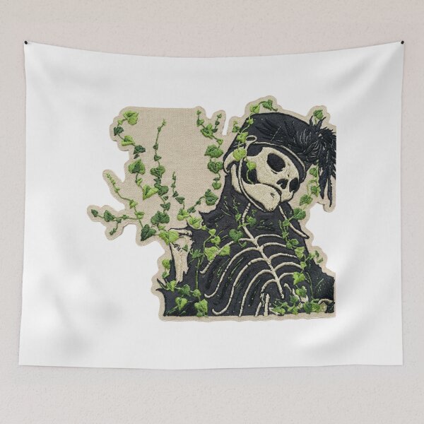 Item preview, Embroidered Vine Spirit Sticker, Dimensional Stitch Art, Mystical Skeleton Figure with Puffy Leaves designed and sold by Gurjeetpixelart.