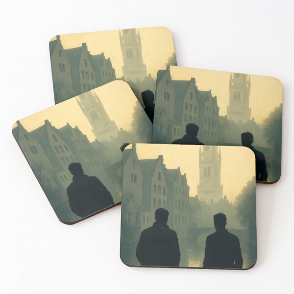 Item preview, Two Figures Medieval Tower City Fog Bruges designed and sold by Cine8.