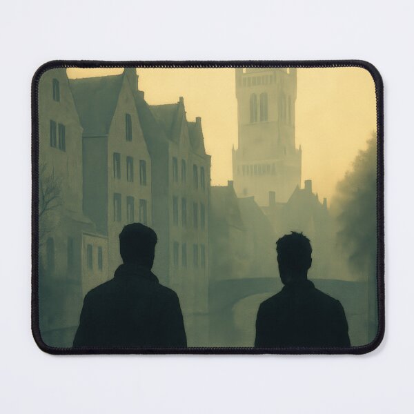 Item preview, Two Figures Medieval Tower City Fog Bruges designed and sold by Cine8.