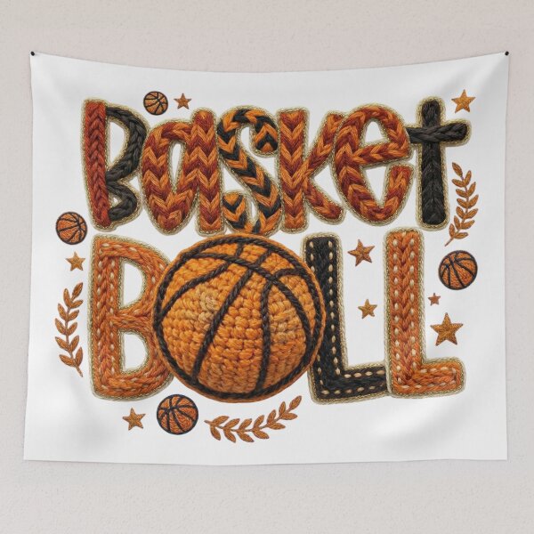 Aperçu de l'œuvre Écusson brodé en fausse chenille de basketball créée et vendue par Clinomania Art.