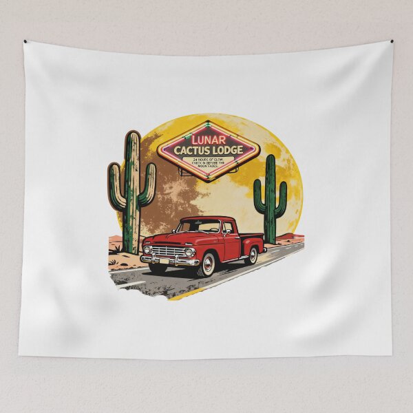 Item preview, Unisex Vintage “Lunar Cactus Lodge” Retro Desert Pickup Design – 1950s Neon Motel & Full Moon Americana Art designed and sold by Zippy Creation.