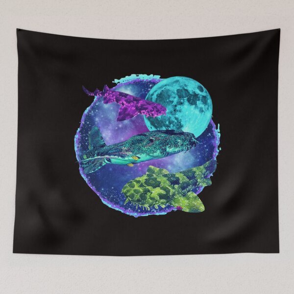 Item preview, Three Wobbegong Shark Retro Graphic, Funny Ocean Moon, Exotic Sea Life Lovers, Vintage Colorful Shark Gift designed and sold by DesignDenDo ⭐⭐⭐⭐⭐.
