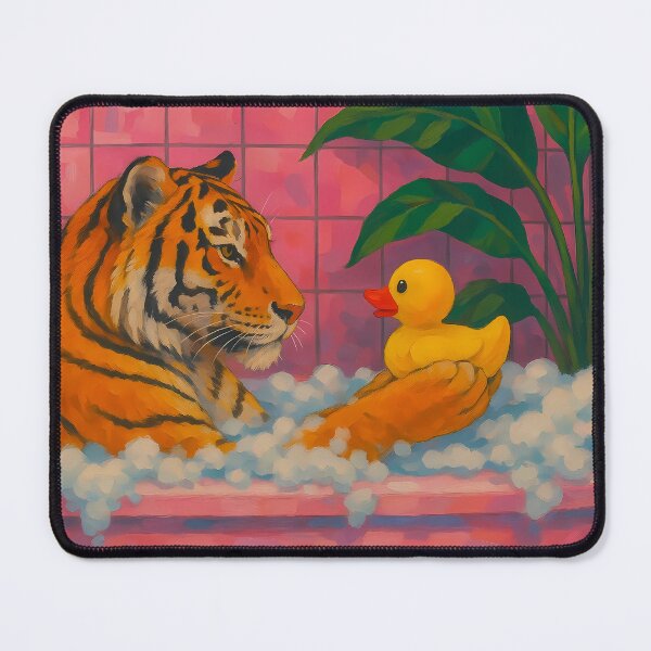 Item preview, Tiger Bath – Funny tiger illustration in the bathtub with a rubber duck designed and sold by Print-Zoo.