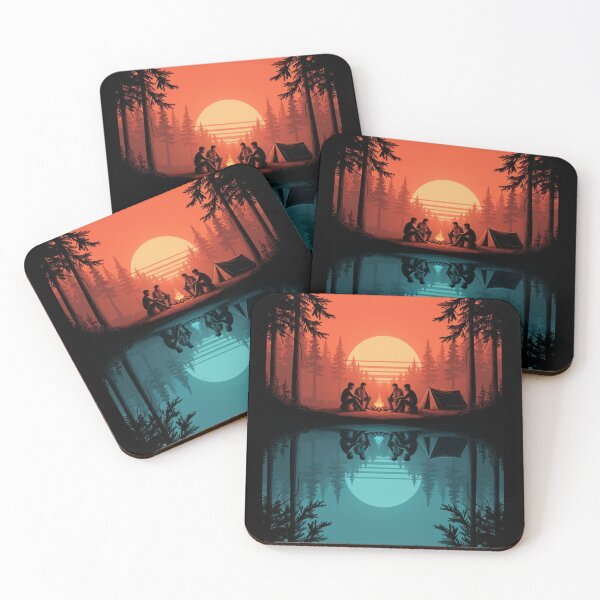 Item preview, Sunset Camping by the Lake – Campfire Reflection Silhouette Art designed and sold by loccotown168.