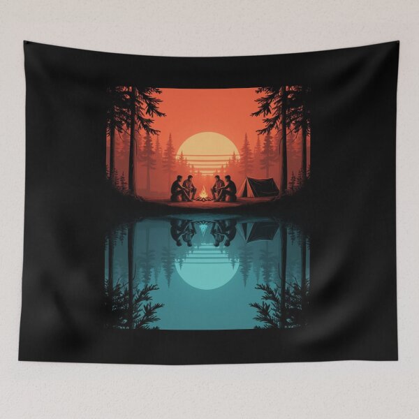 Item preview, Sunset Camping by the Lake – Campfire Reflection Silhouette Art designed and sold by loccotown168.