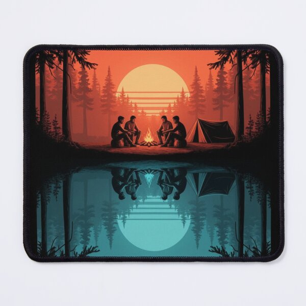 Item preview, Sunset Camping by the Lake – Campfire Reflection Silhouette Art designed and sold by loccotown168.