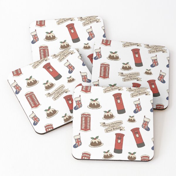 Item preview, British Christmas Icons Pattern with Union Jack Stockings. designed and sold by The-T-In-Retro.