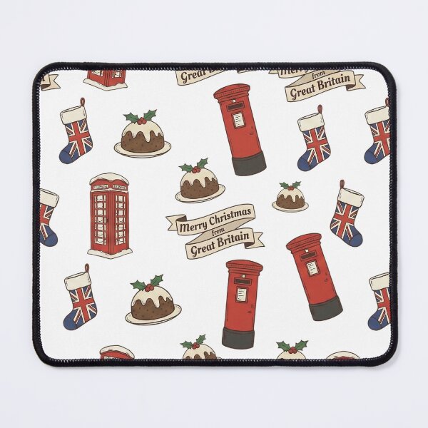 Item preview, British Christmas Icons Pattern with Union Jack Stockings. designed and sold by The-T-In-Retro.