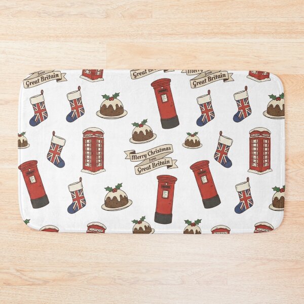 Item preview, British Christmas Icons Pattern with Union Jack Stockings. designed and sold by The-T-In-Retro.