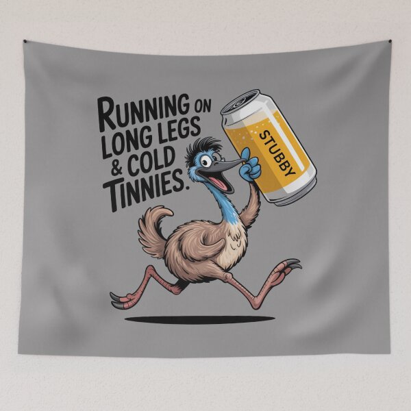 Item preview, Long Legs, Cold Tinnies – Emu Mode Activated: Emu Edition - Funny Emu Animal Drinking T-Shirt designed and sold by Grang Art Artistic Designs.