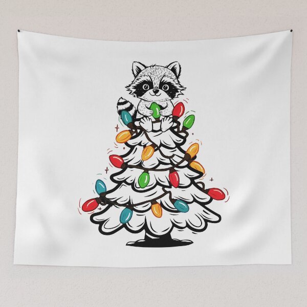 Item preview, Cute raccoon with christmas tree lights designed and sold by MoSaid.