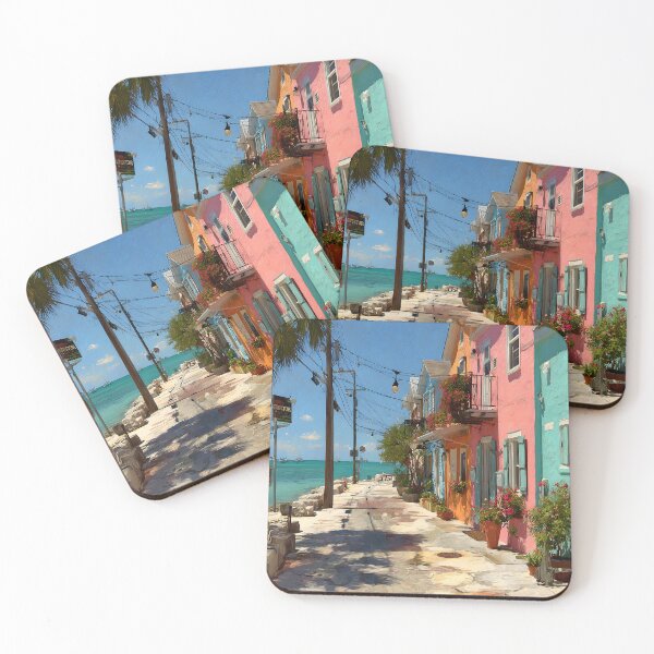Item preview, Pastel Key West Street with Ocean View and Colorful Conch Houses designed and sold by daila70.
