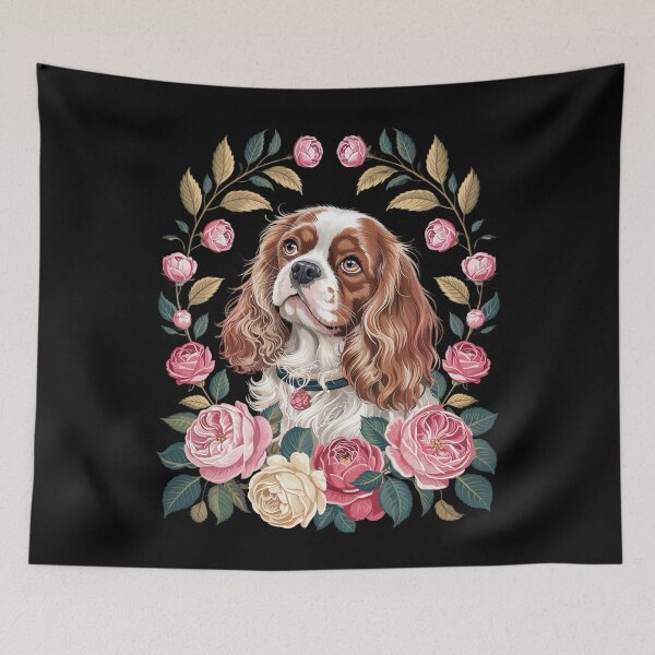 Item preview, Cavalier King Charles Spaniel Dog With Flowers Floral  designed and sold by MythWoot.