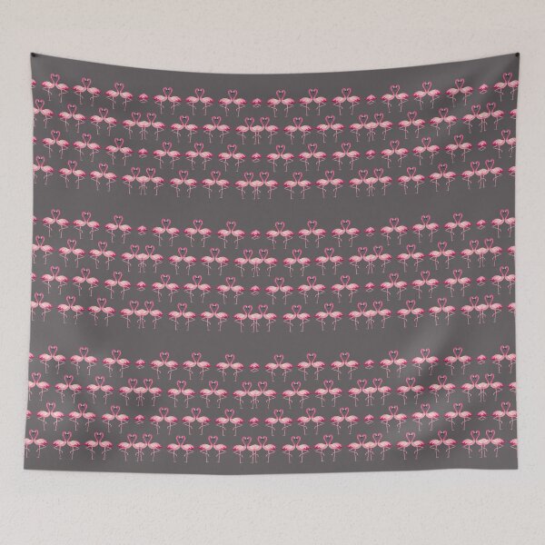 Item preview, Pink Flamingo Heart Print on Dark Grey Background. designed and sold by cgroenewald.