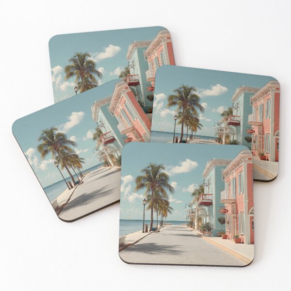 Item preview, Pastel Key West Road Toward the Sea with Colorful Tropical Houses designed and sold by daila70.