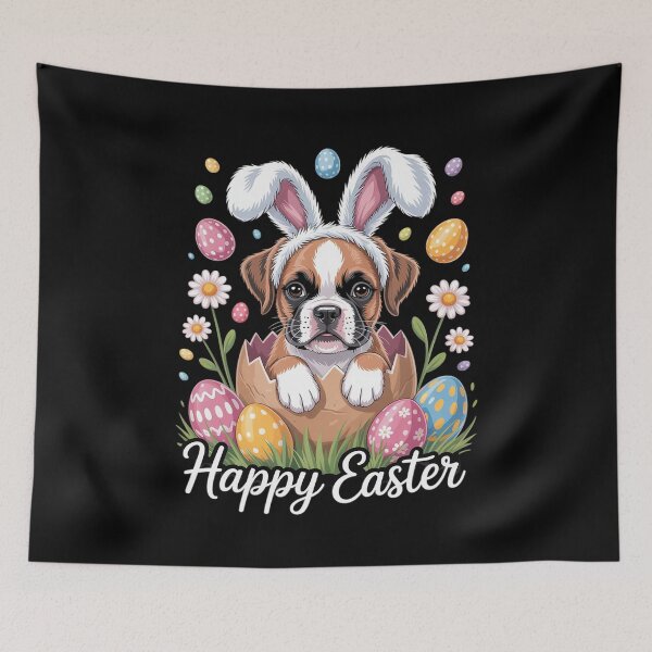 Item preview, Cute Bunny Boxer Dog Floral Easter Eggs Basket Dog Puppy  designed and sold by MythWoot.