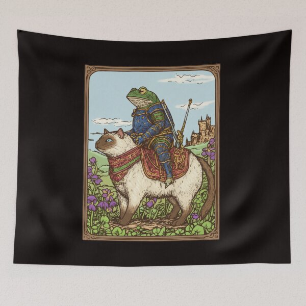 Item preview, Medieval, Frog on Cat, Tapestry, Weird Stuff, Unhinged, Weirdcore, Funny Meme designed and sold by DesignDenDo ⭐⭐⭐⭐⭐.