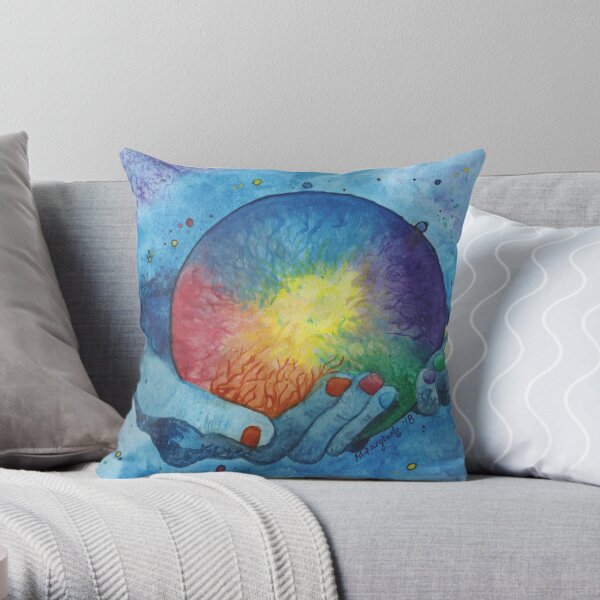 In his hands, cosmos series, watercolor Throw Pillow