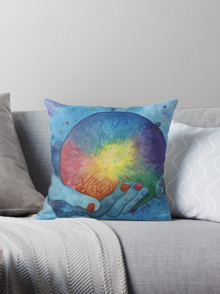 Thumbnail 1 of 4, Pillow, In his hands, cosmos series, watercolor designed and sold by Hueswithheart.