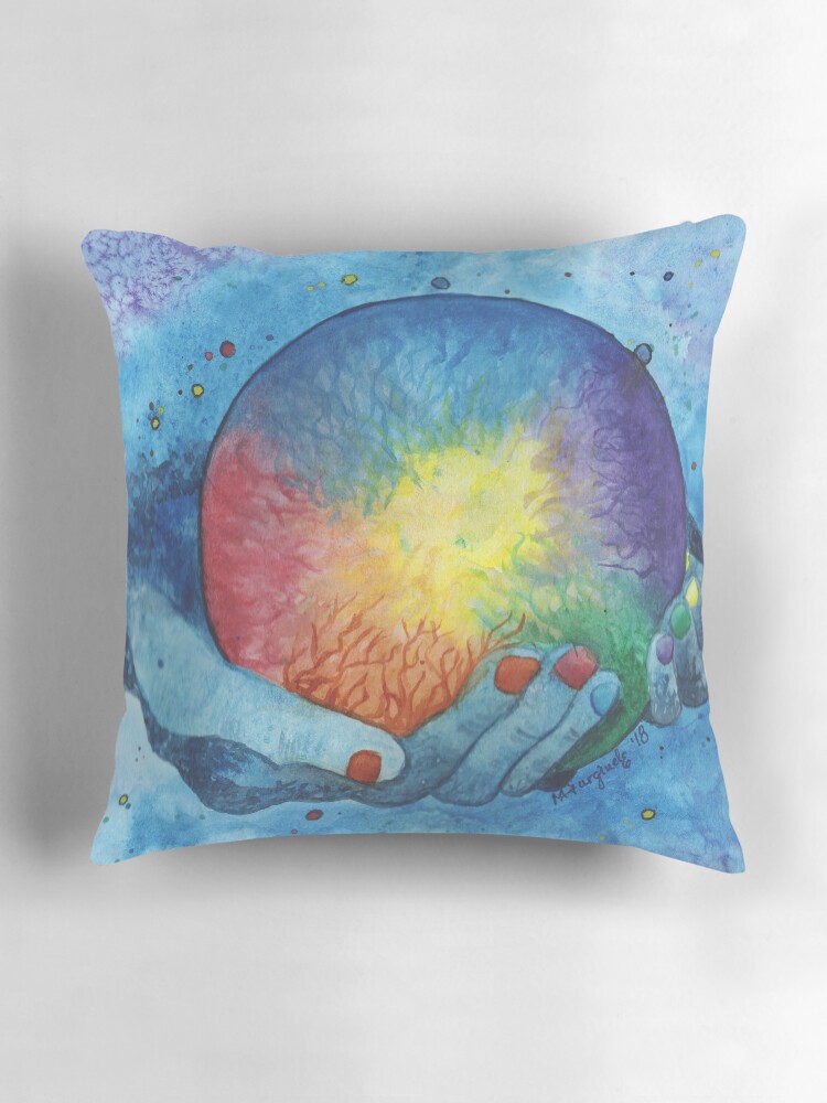 Thumbnail 3 of 4, Pillow, In his hands, cosmos series, watercolor designed and sold by Hueswithheart.