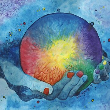 Artwork thumbnail, In his hands, cosmos series, watercolor by Hueswithheart