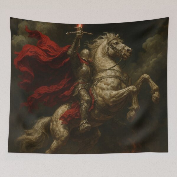 Item preview, Epic Armored Knight on Warhorse – Dark Fantasy Art with Red Sword designed and sold by Visualynx.