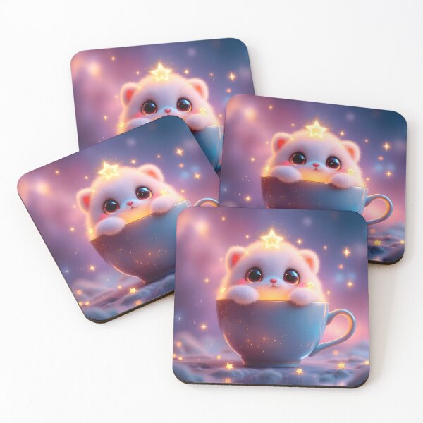 Item preview, Fluffy Star-Puff in Cosmic Teacup – Cute Pastel Kawaii 3D Artwork designed and sold by DreamyWallVibes.