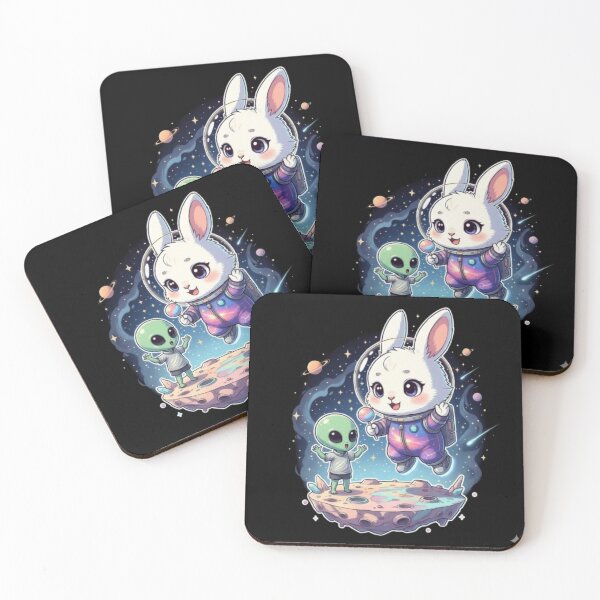 Item preview, Chibi Baby Galaxy Bunny with  Alien | Cute Kawaii Space Rabbit | Pastel Chibi Sticker designed and sold by CutePearlStudio.