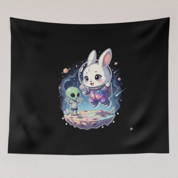 Item preview, Chibi Baby Galaxy Bunny with  Alien | Cute Kawaii Space Rabbit | Pastel Chibi Sticker designed and sold by CutePearlStudio.