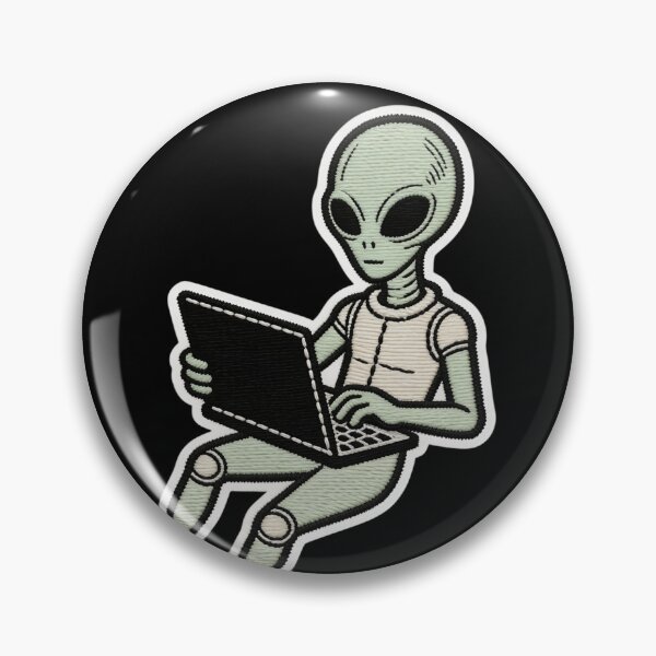 Item preview, Embroidered Patch Style Grey Alien Working on Laptop | ET Coding and Sci-Fi Tech Design designed and sold by Cherrydora.