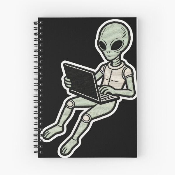 Item preview, Embroidered Patch Style Grey Alien Working on Laptop | ET Coding and Sci-Fi Tech Design designed and sold by Cherrydora.