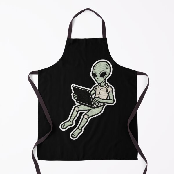 Item preview, Embroidered Patch Style Grey Alien Working on Laptop | ET Coding and Sci-Fi Tech Design designed and sold by Cherrydora.