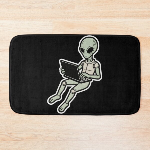 Item preview, Embroidered Patch Style Grey Alien Working on Laptop | ET Coding and Sci-Fi Tech Design designed and sold by Cherrydora.