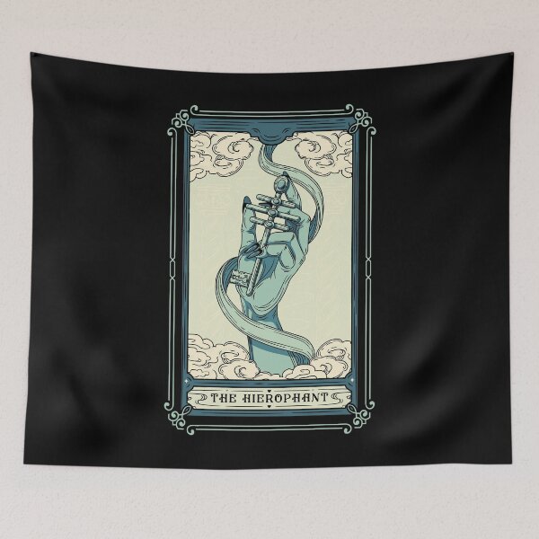 Aperçu de l'œuvre Le Hiérophante, Conception de cartes de tarot, Triple Croix et main, Carte de divination créée et vendue par Proverbial Wisdom Design.
