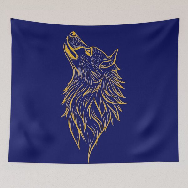 Item preview, Golden Howling Wolf – Tribal Line Art Design designed and sold by Kruti Collection.