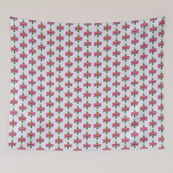 Item preview, Cute Blue Dragonfly and Pink Flowers Doodle Seamless Pattern - Whimsical Garden Print designed and sold by NgernPhanLan.