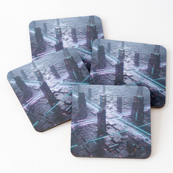 Item preview, Neon-lit futuristic cityscape with glowing pathways and towering structures designed and sold by homydesign.