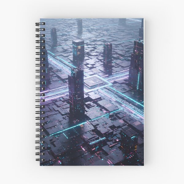 Item preview, Neon-lit futuristic cityscape with glowing pathways and towering structures designed and sold by homydesign.