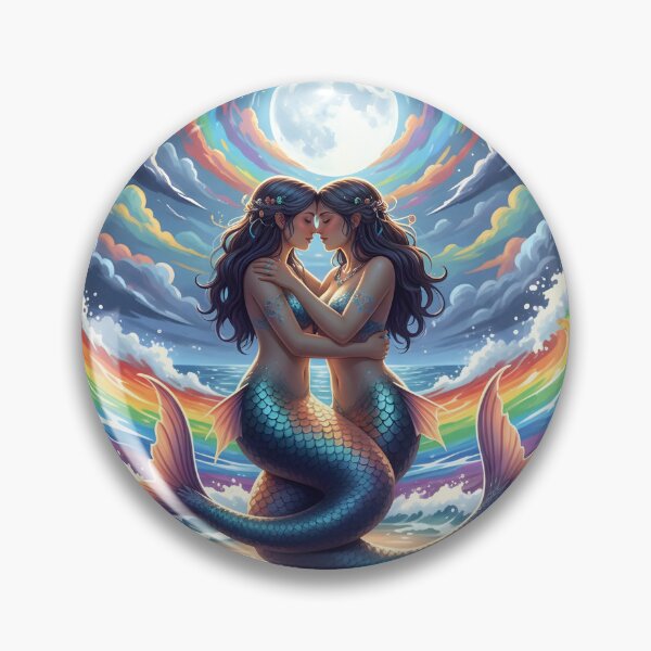 Item preview, Two lesbian mermaids entwined as rainbow-colored waves crash around them — fierce and romantic. designed and sold by Elando1212.