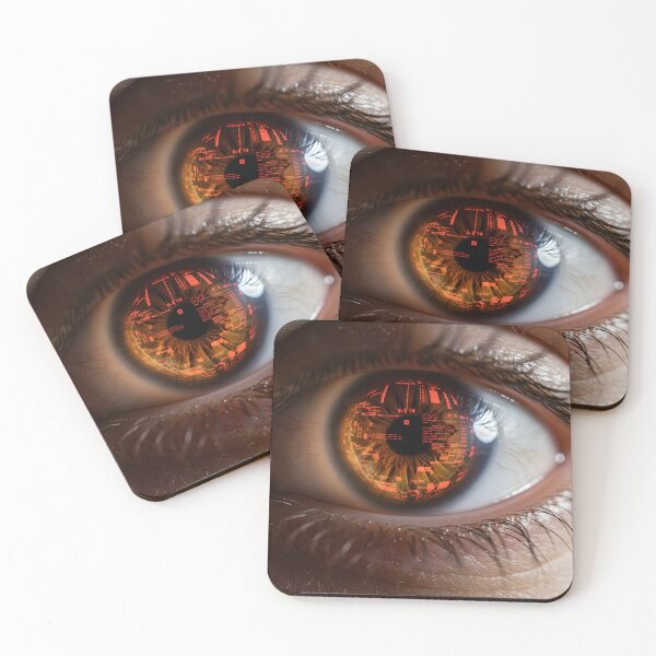 Item preview, Extreme close up of a human eye with digital code reflection designed and sold by homydesign.