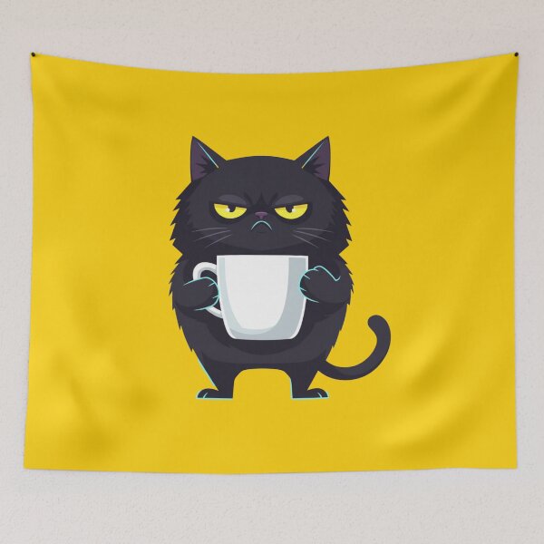 Item preview, Funny Black Cat Coffee, Kawaii tired cat, Grumpy Cat Holding Mug Graphic, Cute Cat Lover Gift, Tired Cat Coffee  designed and sold by DesignDenDo ⭐⭐⭐⭐⭐.